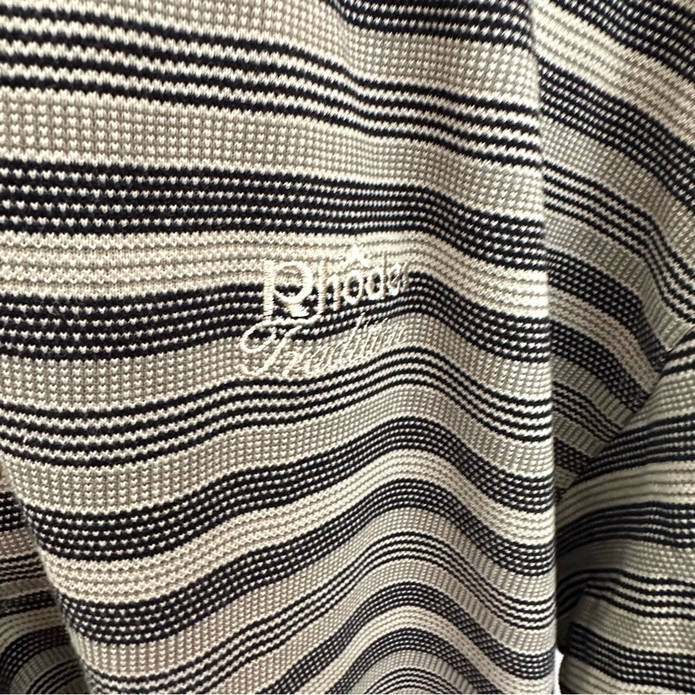 SDI Sportswear Colored Neck Short Sleeve Tan and Black Striped Polo Shirt - Picture 7 of 9